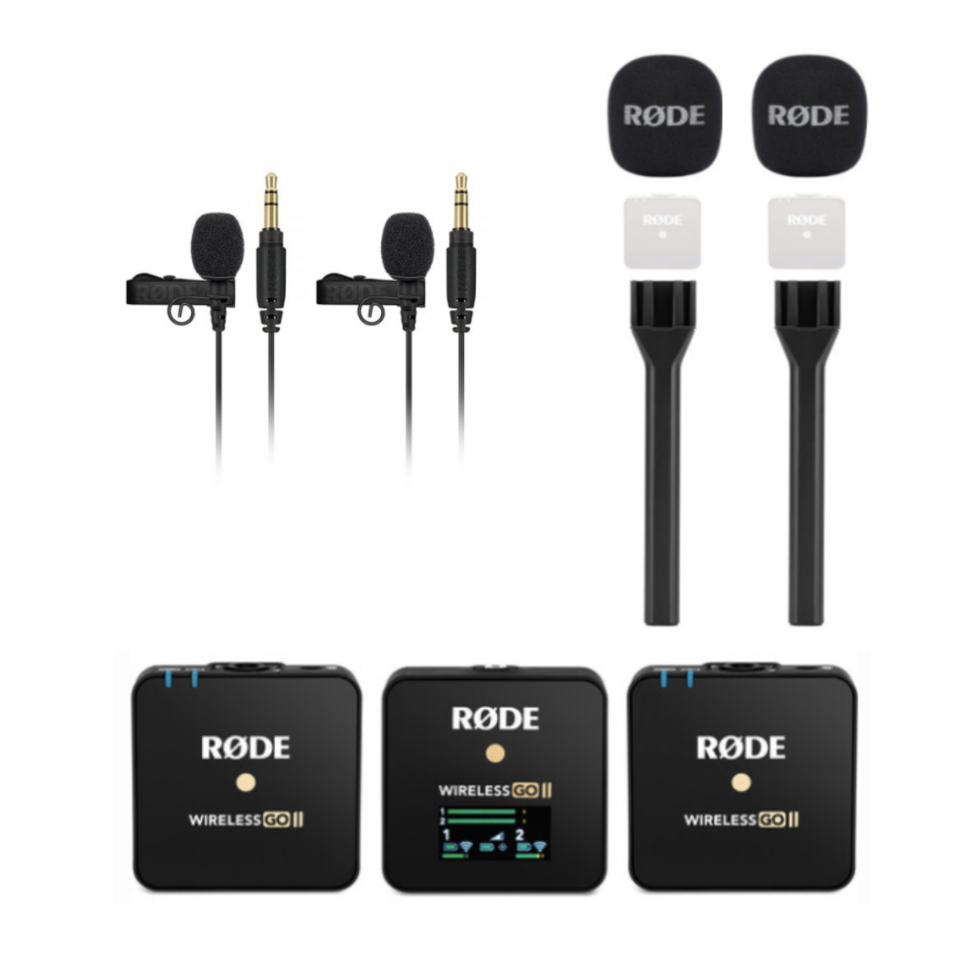 Rode Wireless GO II 2-Person Compact Digital Wireless Microphone System/Recorder with 2x Rode Interview GO, 2x Rode Lavalier GO, and StreamEye